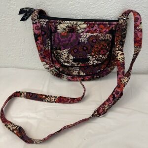 Vera Bradley Purple Floral Lizzy Crossbody Handbag Purse Rosewood Quilted Cotton